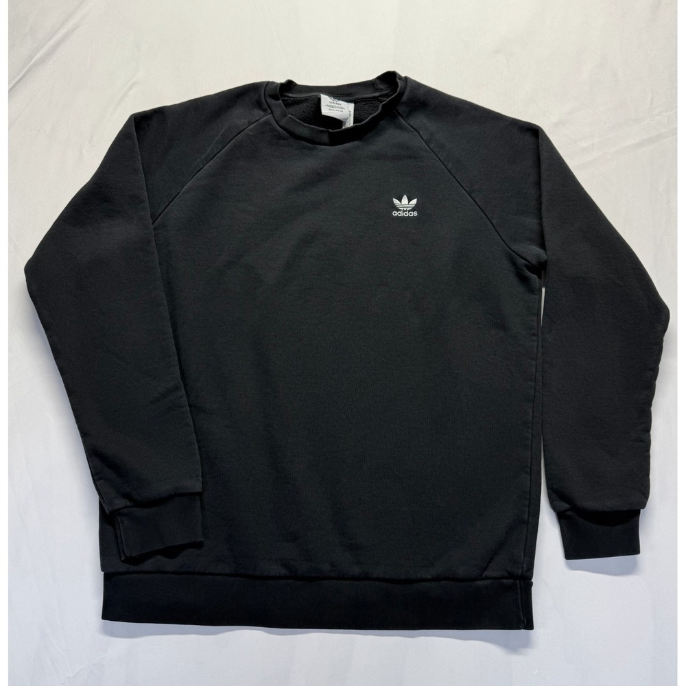 Adidas Trefoil Essentials Sweatshirt Mens Large Black Fleece Lined Primegreen